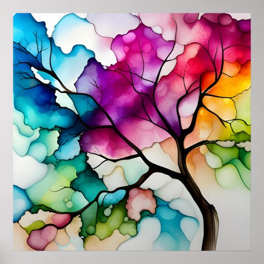 Poster Arbre coloré Encre d'alcool Abstraite (Devant)