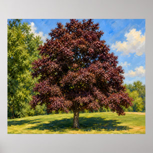 Poster Arbre cramoisi sous les cieux bleus - Art botaniqu