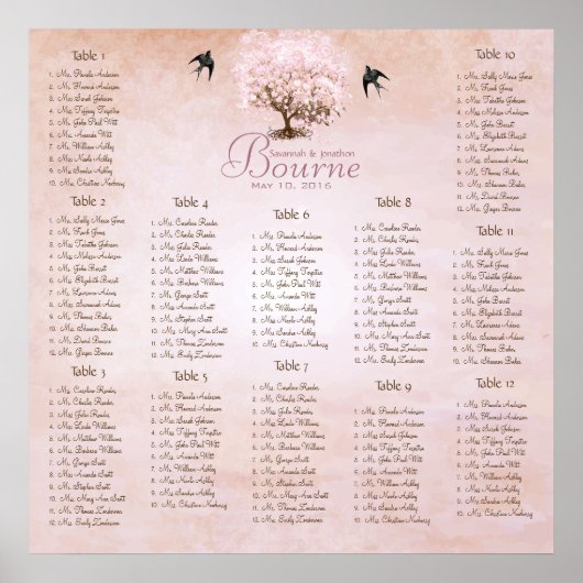 Poster Arbre d'amour à coeur rose simplement Oiseau de ma (Devant)