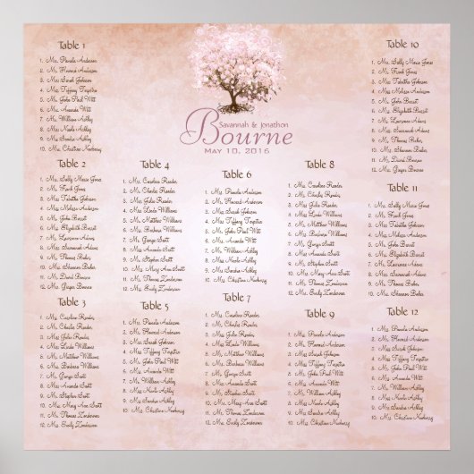 Poster Arbre d'amour à coeur rose simplement Oiseau de ma (Devant)