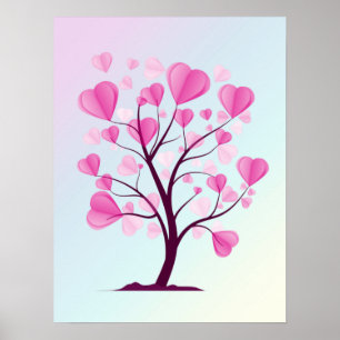 Poster Arbre d'amour Arbre des Coeurs Pastel Rose Romanti