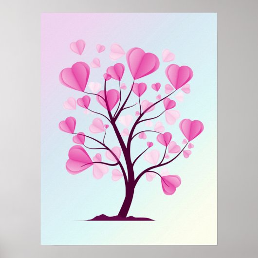 Poster Arbre d'amour Arbre des Coeurs Pastel Rose Romanti (Devant)