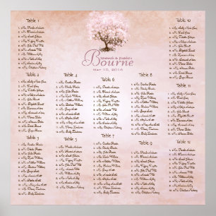 Poster Arbre d'amour oiseau de mariage simplement rose cœ