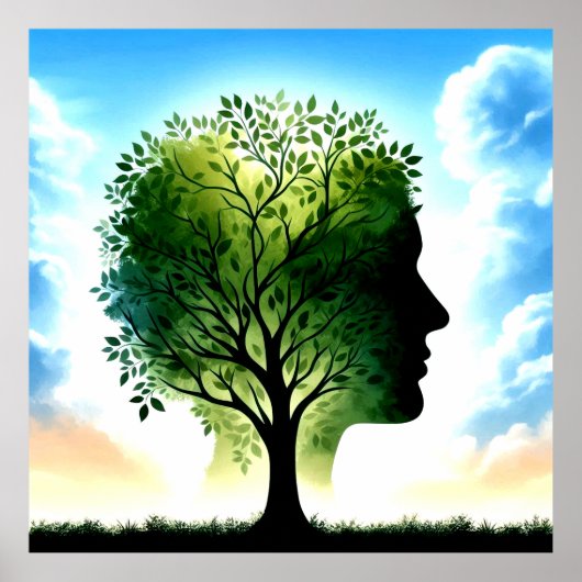 Poster Arbre dans le crâne humain (sauver le chang (Devant)