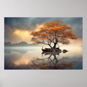 Poster Arbre Dans Le Lac Calme Paysage Serene