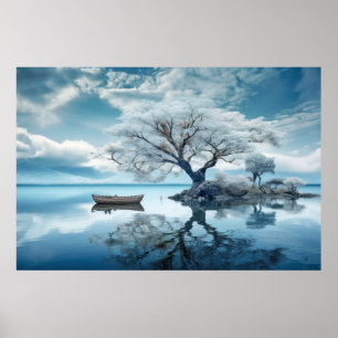 Poster Arbre Dans Le Lac Calme Paysage Serene