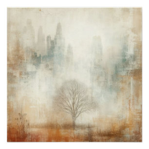 Poster Arbre dans un paysage urbain, vieille photo, conce