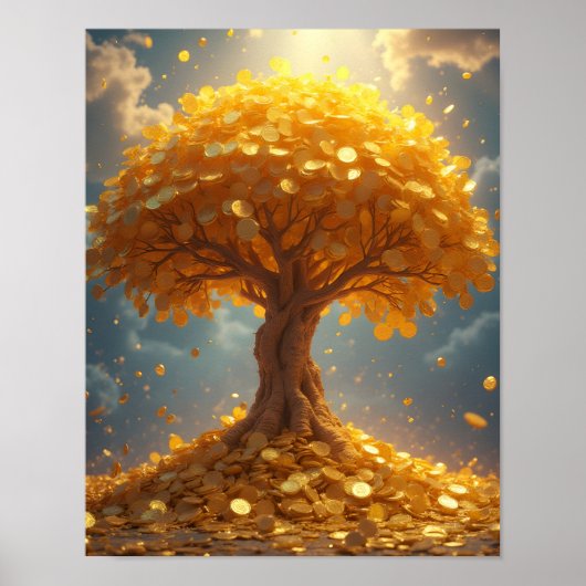 Poster arbre d'argent doré pièces d'or (Devant)