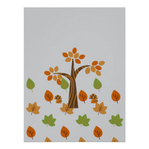 Poster Arbre d'automne élégant et feuilles stylées