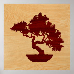 Poster Arbre de bonsaïs - marqueterie en bois