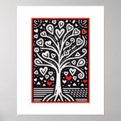 Poster Arbre de coeur de l'amour : Black & White Folk Art (Devant)