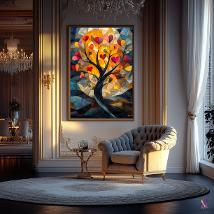 Poster Arbre de coeur de l'amour dans le style verre tend