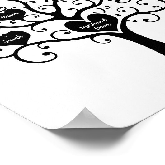 Poster Arbre de famille Coeur noir et blanc (Coin)