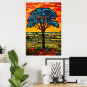 Poster Arbre de Feu Bleu (Bureau à domicile)