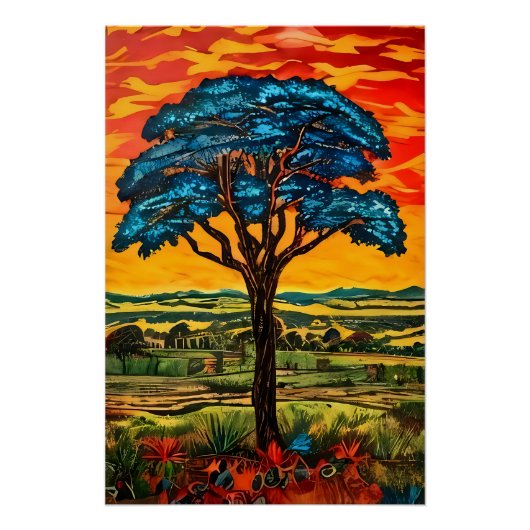 Poster Arbre de Feu Bleu (Devant)