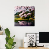 Poster Arbre De Fleurs De Cerisiers Sur Un Lac (Bureau à domicile)