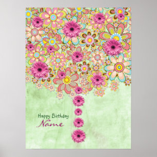 Poster Arbre de fleurs roses en fleurs - anniversaire