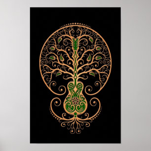 Poster Arbre de guitare de la vie Brown et vert sur le
