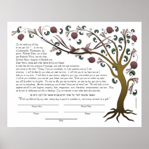 Poster Arbre de ketubah de la vie avec une citation