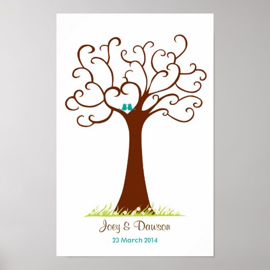 Poster Arbre de mariage empreintes digitales - Heartastic (Devant)