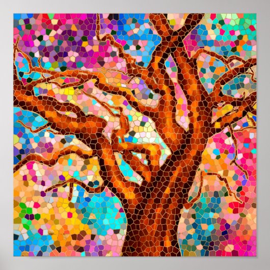 Poster Arbre de mosaïque coloré - Arbre de vie (Devant)