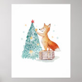 Poster Arbre de Noël Aquarelle et Renard Mignon (Devant)