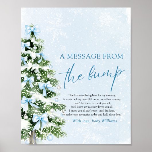 Poster Arbre de Noël aux Rubans Bleus Un Message De Bébé (Devant)
