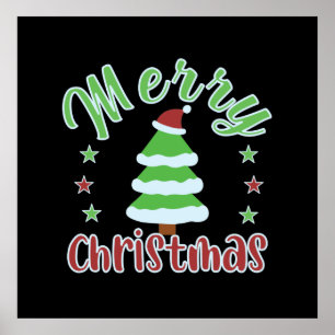 Poster Arbre de Noël avec chapeau de Père Noël