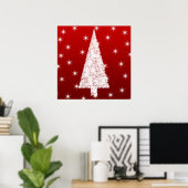 Poster Arbre de Noël blanc avec étoiles en rouge. (Bureau à domicile)