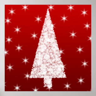 Poster Arbre de Noël blanc avec étoiles en rouge.