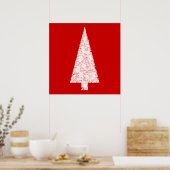 Poster Arbre de Noël blanc. En rouge. Moderne. (Cuisine)