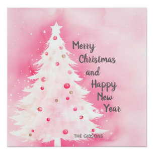 Poster Arbre de Noël blanc rose