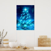 Poster Arbre de Noël bleu électrique moderne avec lumière (Cuisine)