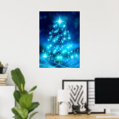 Poster Arbre de Noël bleu électrique moderne avec lumière (Bureau à domicile)