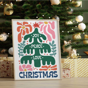 Poster Arbre de Noël Boho Joie Paix Amour Coloré