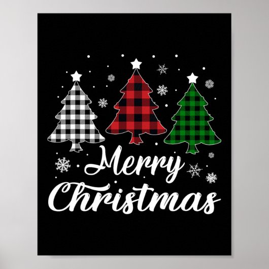 Poster Arbre de Noël Buffle Plaid Rouge Blanc Vert (Devant)