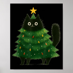 Poster Arbre de Noël Chat Noir Mignon Amoureux des Animau