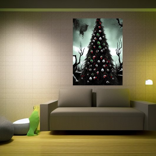 Poster Arbre de Noël dans la forêt d'horreur | Art AI
