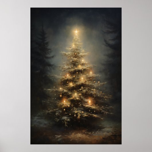 Poster Arbre De Noël Décoré En Forêt La Nuit (Devant)
