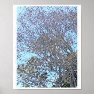 Poster Arbre de Noël d'hiver Branches Blanches Avec Feuil