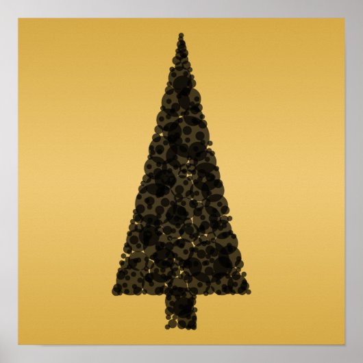 Poster Arbre de Noël élégant. Noir et Or. (Devant)