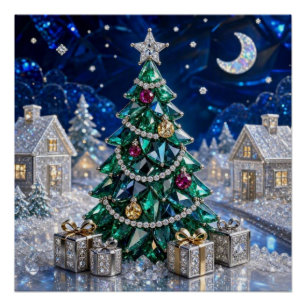 Poster Arbre de Noël en pierre précieuse Émeraude Village