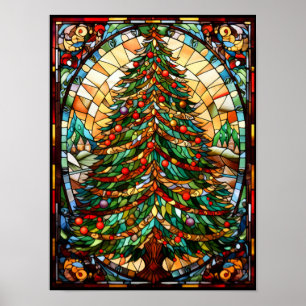 Poster Arbre de Noël en Verre Coloré Fête Décoratif