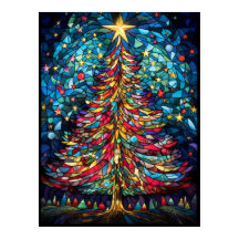 Arbre de Noël en verre coloré sous une étoile doré