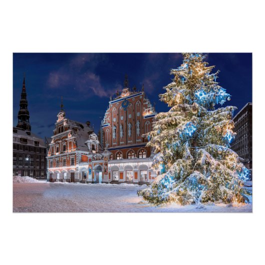 Poster Arbre de Noël et Maison des Noirs à Riga (Devant)
