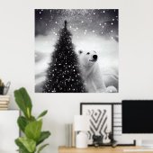 Poster Arbre de Noël et Ours polaire (Bureau à domicile)