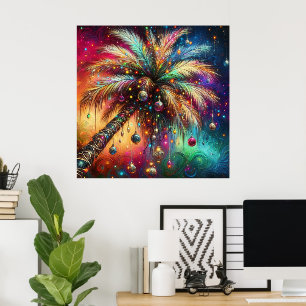 Poster Arbre de Noël fantaisiste Palmier Plage Tropicale 