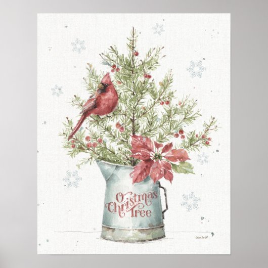 Poster Arbre de Noël fermier avec cardinal (Devant)