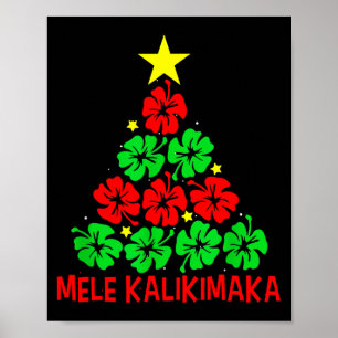 Poster Arbre de Noël Floral Hawaïen Mele Kalikimaka Tro