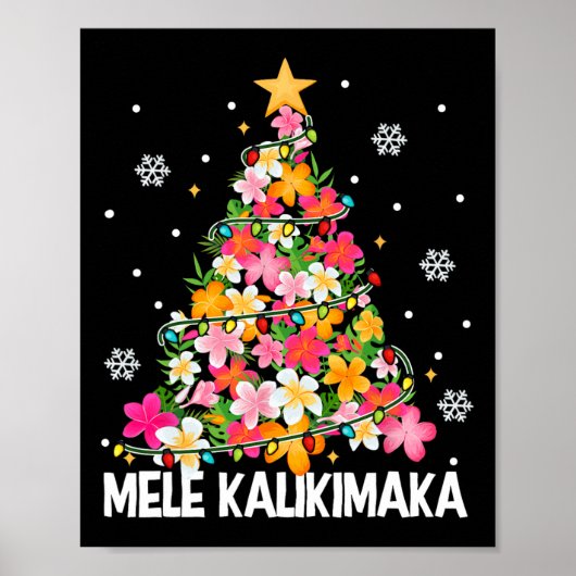 Poster Arbre de Noël Floral hawaïen Mele Kalikimaka Tro (Devant)
